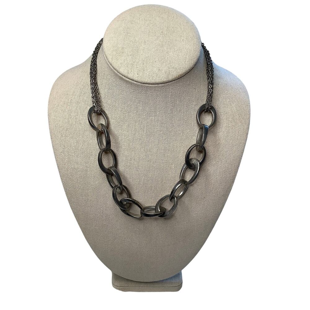 Gunmetal Multi Strand Chunky Link Mesh Chain Statement Necklace Edgy Chic F10-20